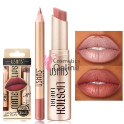 Ruj solid pentru buze 2 in1 USHAS GOLD Long Lasting Matte & LipLiner Cod 11B Chili Oil